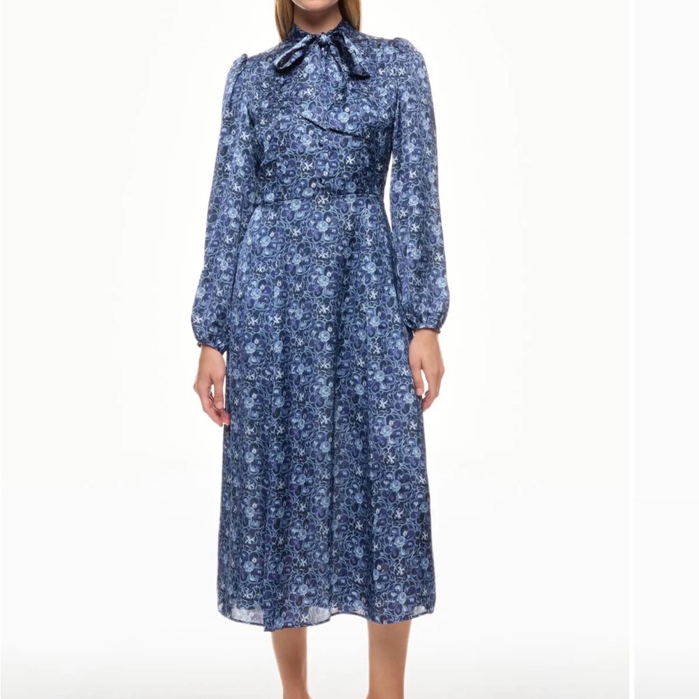 Adam Lippes Satin Long Sleeve Midi Dress